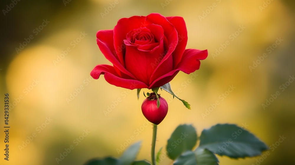 Fototapeta premium Stunning Red Rose Closeup Photography in Soft Bokeh Background