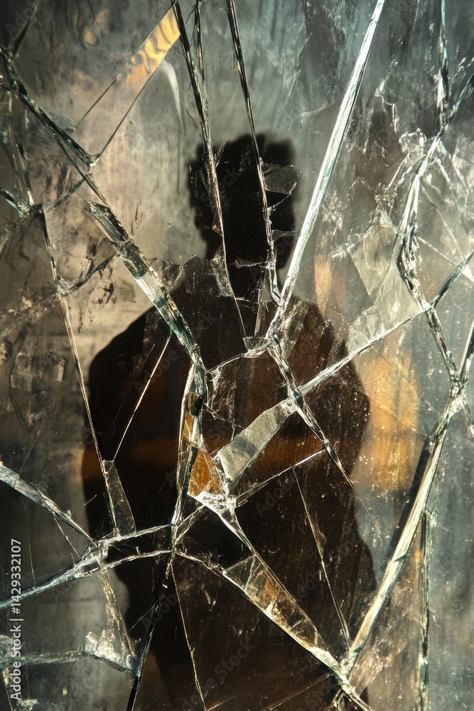 Naklejka premium Cracked glass window reflection