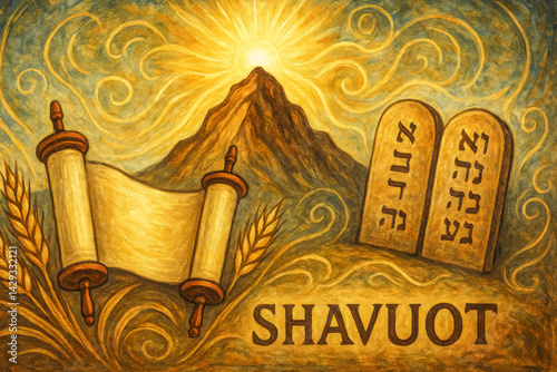 Shavuot blessings with torah and tablets - celebrating jewish heritage