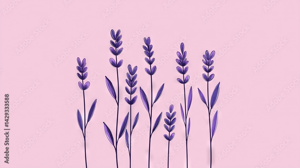 Naklejka premium Pink background with lavender flowers on the right side and space for text on the left