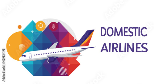 Domestic Airlines Graphic in Vivid Colors Representing Air Travel  