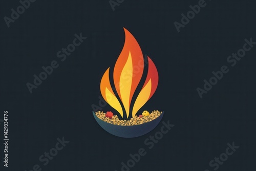 Stylized fire pit illustration with warm tones on dark background