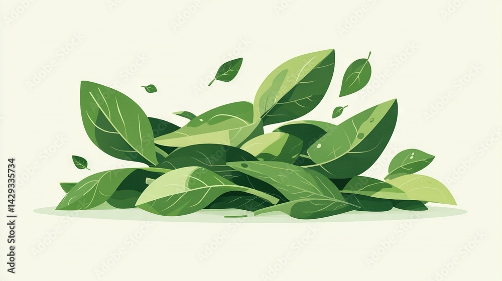 Naklejka premium Green leaves pile on white table; water bottle on wooden table