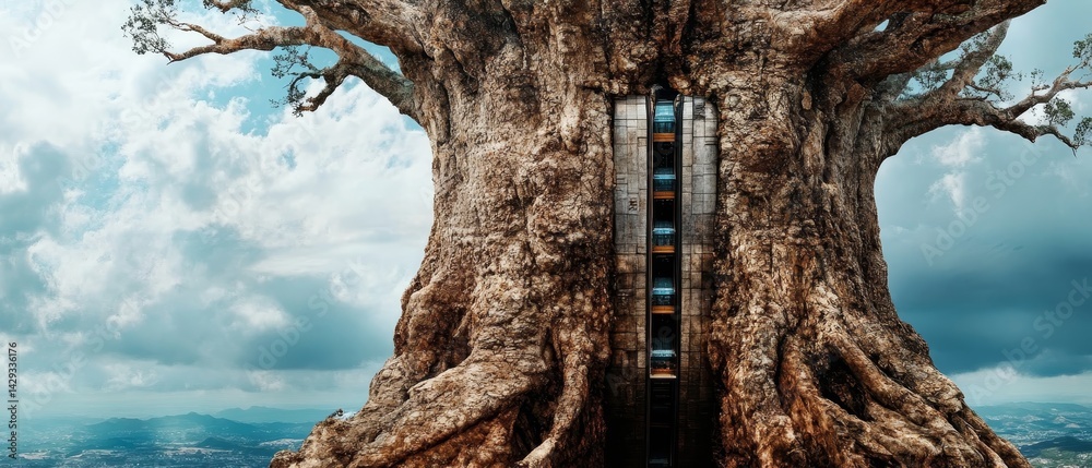 A tree with a ladder leading up to it