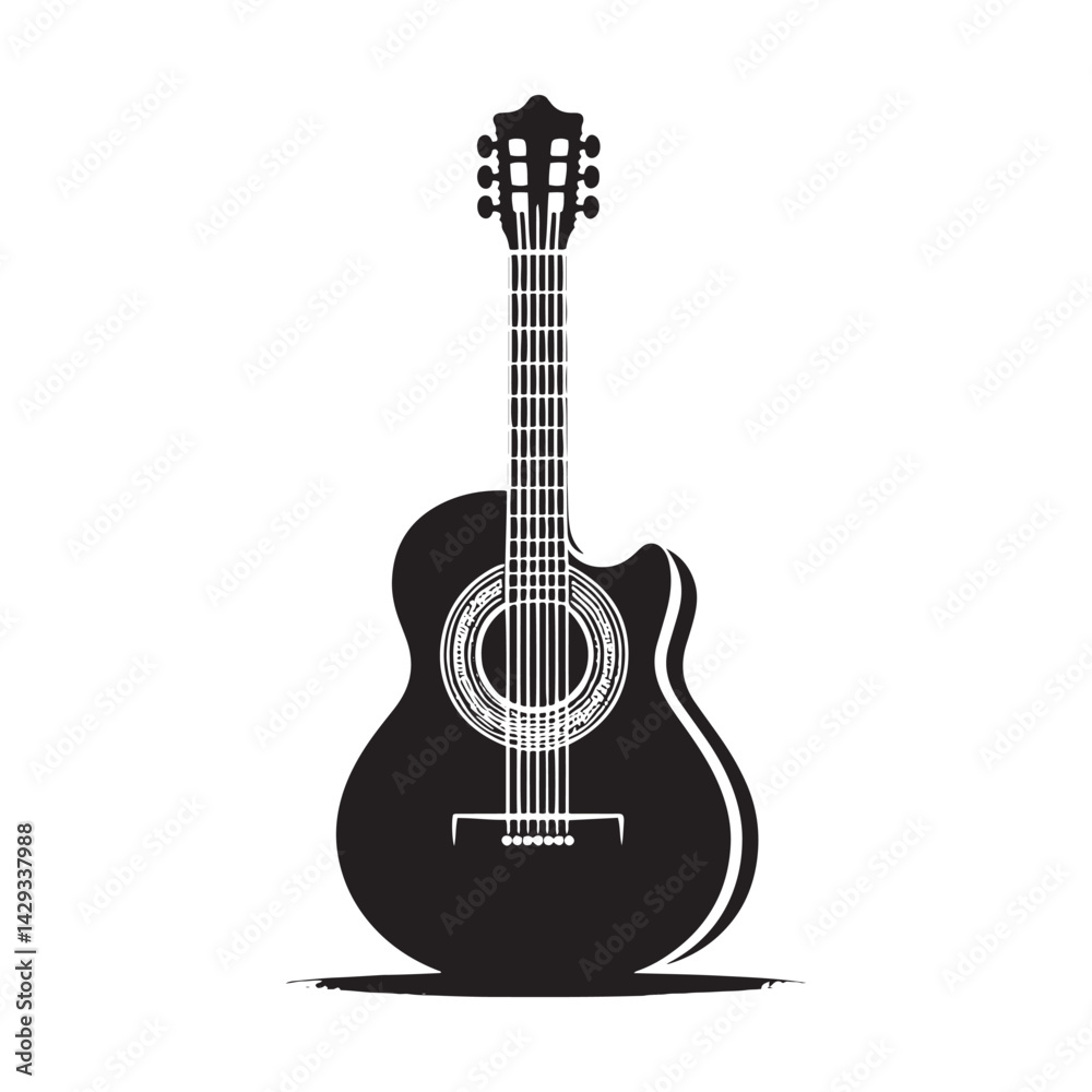 Obraz premium Strings of Serenity: A Beautiful Collection of Acoustic Guitar Vector Silhouettes Showcasing the Timeless Elegance, Musical Warmth, and Classic Shape of This Beloved Instrument