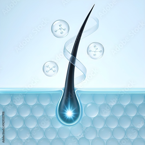 Nourish hair of shampoo or Oil Vitamin serum. Repair damaged hair concept, 3d rendering.

