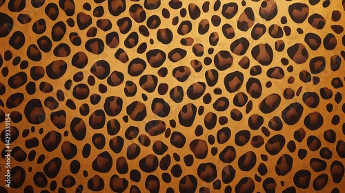   A close-up of a cheetah print pattern on wooden surface, appearing painted with acrylic paint