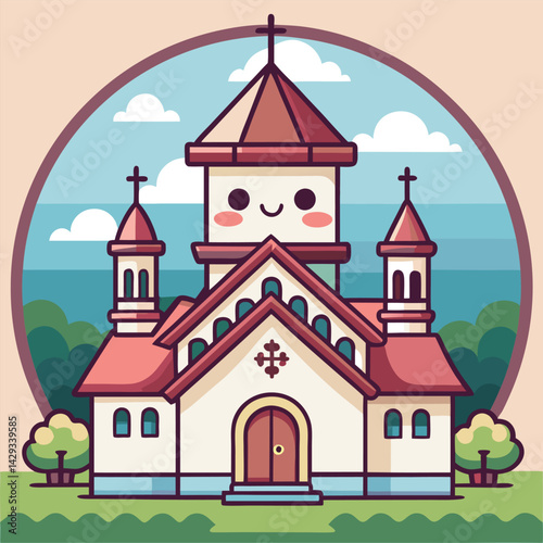 Cute cartoon church illustration