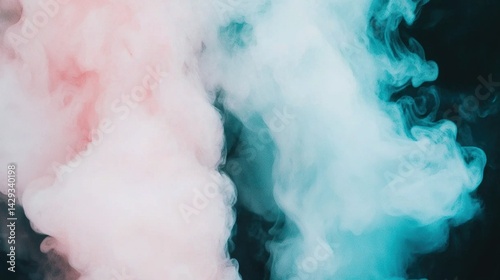   The smoke appears pink and blue against a black backdrop, giving the impression that it's emitting a significant amount