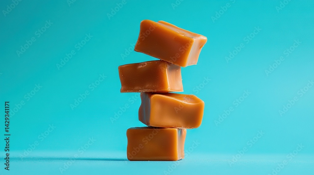 A stack of soap bars is balanced on top of the green and blue table, with the blue wall in the background