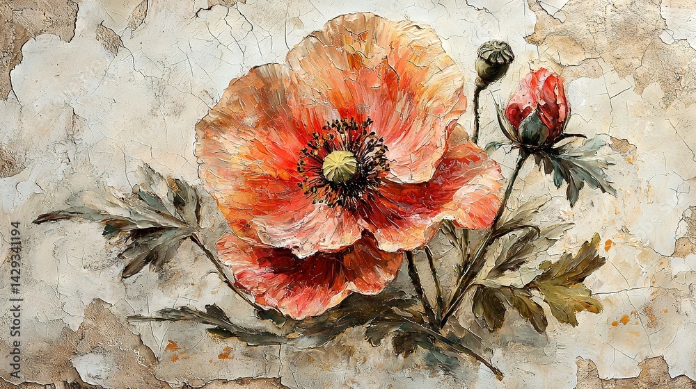 A red flower on a white background with a green stem and two red flowers in the center