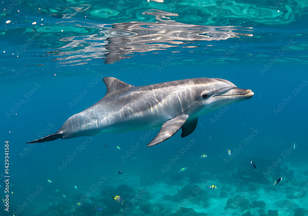 Naklejka premium Stunning Dolphin Underwater Photo: High-Res Ocean Wildlife Image