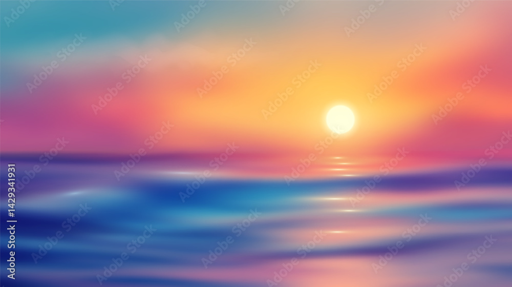 Vector Tropical Ocean Sunset with Smooth Water in Spectrum Gradient Colors Vector Tropical Ocean Sunset with Smooth Water in Spectrum Gradient Colors