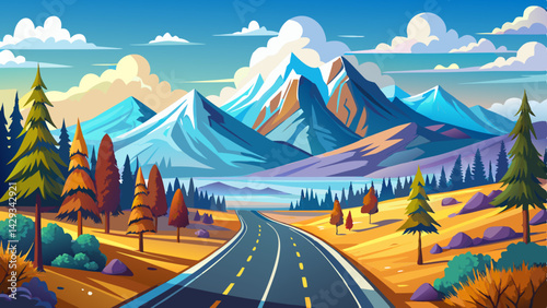 Very beautiful View of road leading towards snowy mountains 