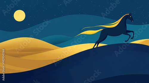 Obraz na płótnie Horse standing on hind legs in desert at night under full moon w salonie