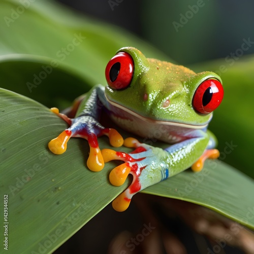 Red-eyed tree frog (Agalychnis callidryas) closeup, Exotic animal of rain forest
