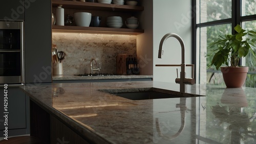 Modern kitchen interior. Modern sink.