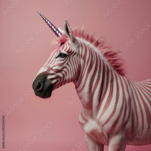 Pink zebra with unicorn horn