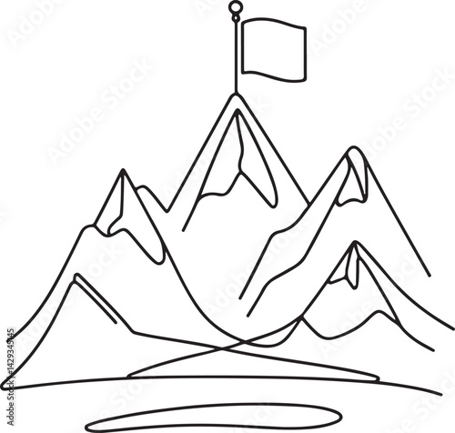 Mountain With Flag Line Art