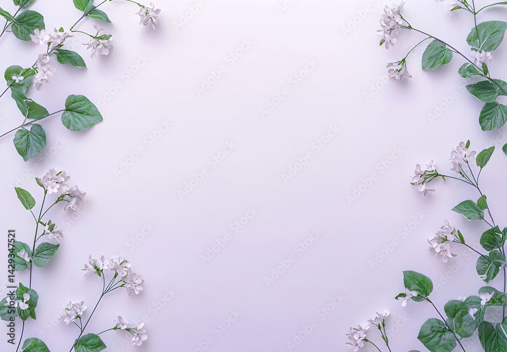 Naklejka premium Photo of Lilac Flowers with Green Leaves on a Light Purple Background