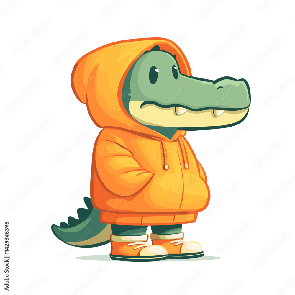 Obraz premium vector drawing crocodile in yellow hoodie.Generative AI