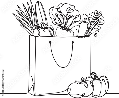 Vegetables In Grocery Bag Sketch