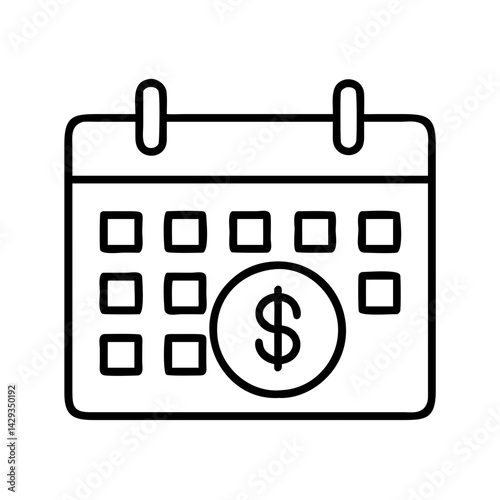 Financial calendar icon for payment schedule planning and money management reminder concept design