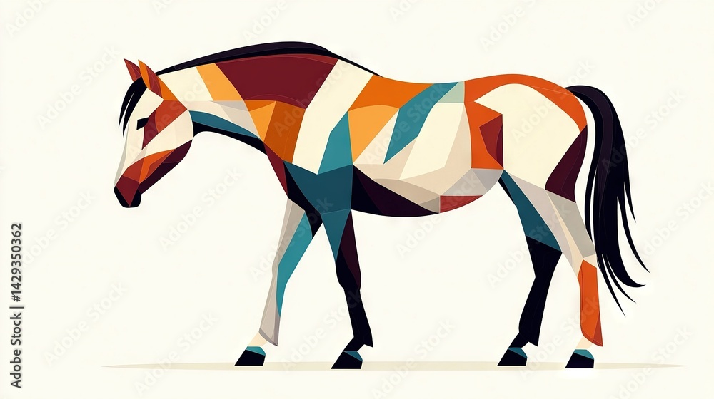 Obraz premium A multicolored horse stands on a white background