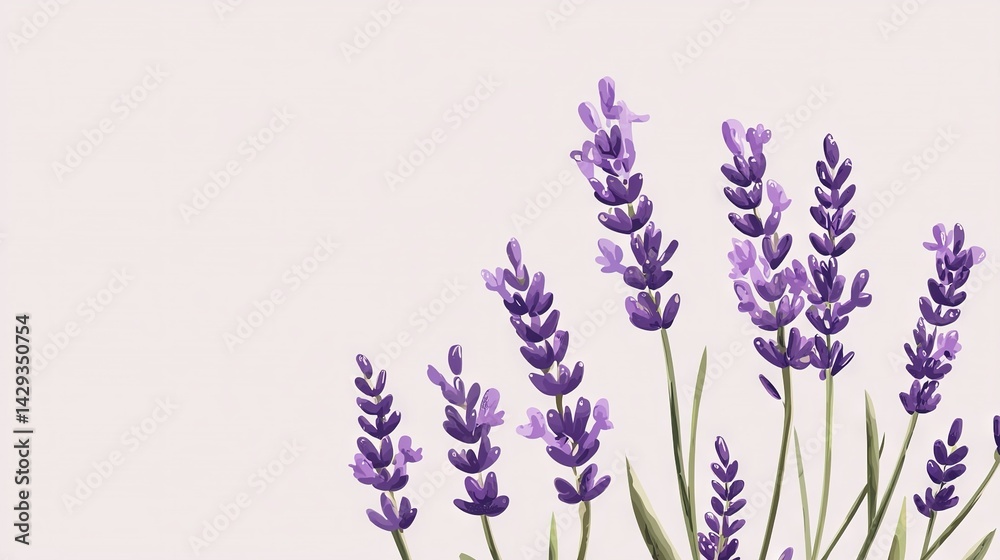 Naklejka premium A close-up of several purple flowers against a white backdrop, with a faint pink sky in the background