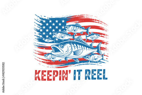 Keepin' it Reel, American Flag Fishing Design 4th Of July USA Sublimation T Shirt Design