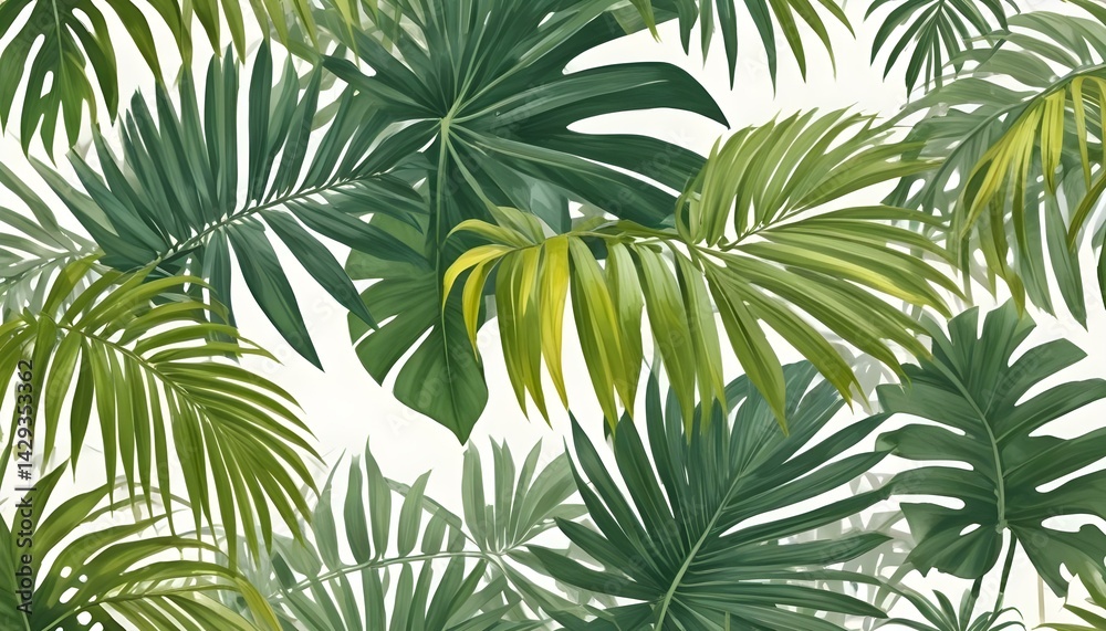 A beautiful pattern of tropical green leaves creating a vibrant, fresh botanical display. A beautiful pattern of tropical green leaves creating a vibrant, fresh botanical display.
