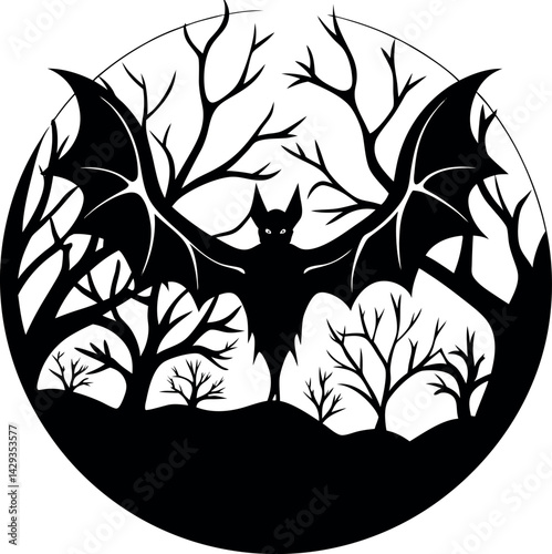 Bat Silhouette With Spooky Trees