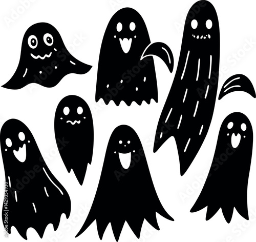 Cute Ghosts With Different Emotions