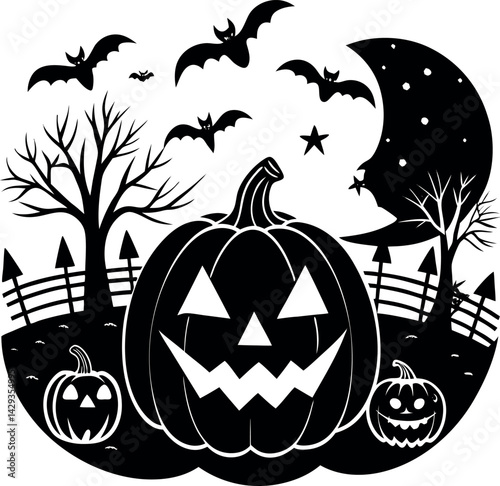 Cute Halloween Pumpkin Patch Scene