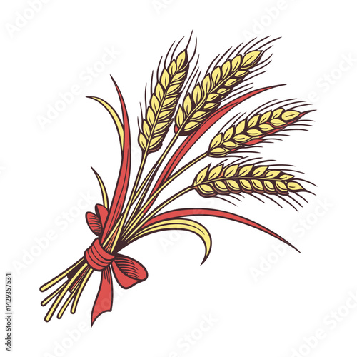 Golden ears of wheat, a vector illustration of a cereal grain plant in a summer field