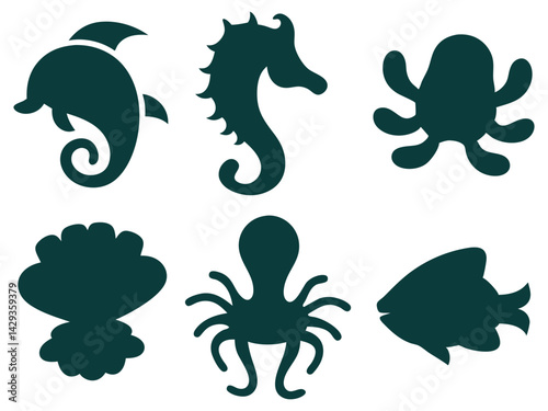 marine life sketch hand drawn silhouette