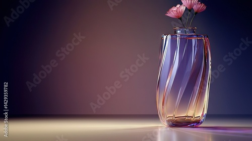 Obraz na płótnie Glass vase with pink flowers on table, wall behind in shades of purple and pink w salonie