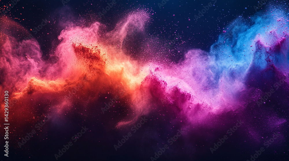 Fototapeta premium Vibrant multicolored powder bursts across an abstract backdrop symbolizing celebration diversity cultural unity and the joy of Holi ideal for festive banners and colorful design themes