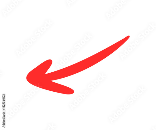 Red Arrow marker. The arrow sign is drawn by hand with a marker, Marked arrow vector design and illustration. 
