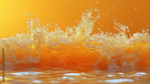 Orange wave Splashing liquid with droplets, vibrant orange hue