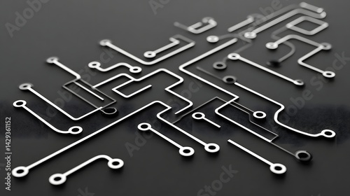 Abstract circuit design on dark surface.