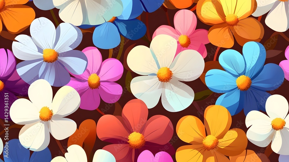 Vibrant Colorful Cosmos Flower Seamless Pattern