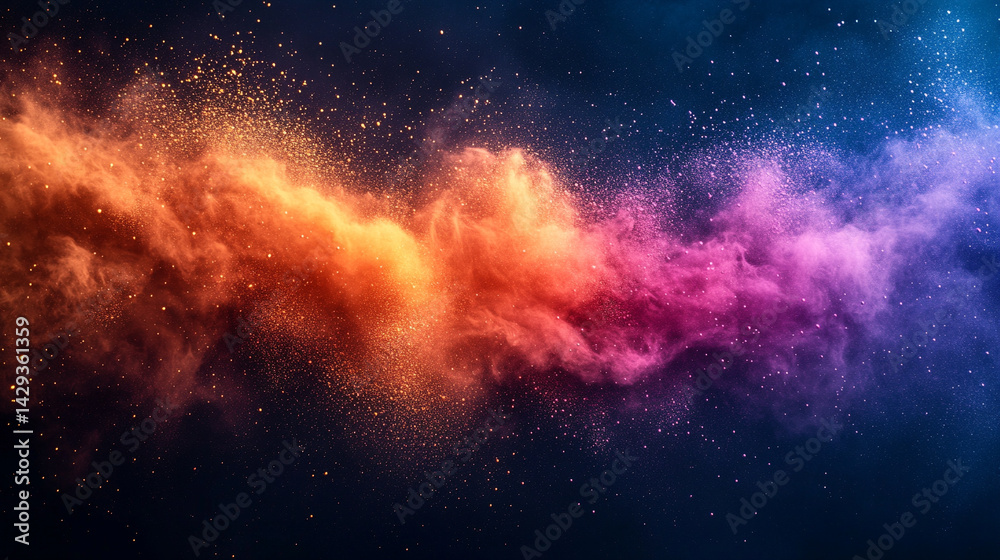 Fototapeta premium Vibrant multicolored powder bursts across an abstract backdrop symbolizing celebration diversity cultural unity and the joy of Holi ideal for festive banners and colorful design themes