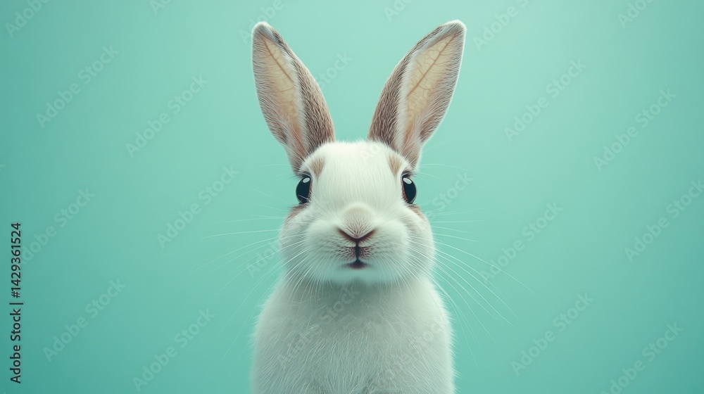Fototapeta premium Playful bunny with a curious look, against a pastel green background