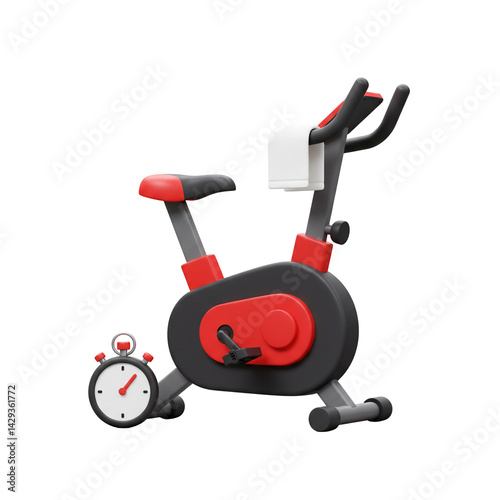 3d Illustration Exercise bike for fitness with timer and towel