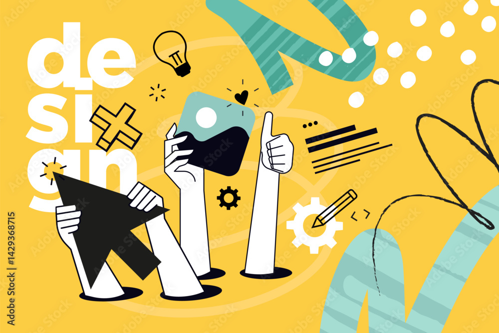 Creative illustration of graphic and web design. Vector concept for web banner, social media banner, business presentation, marketing material. 