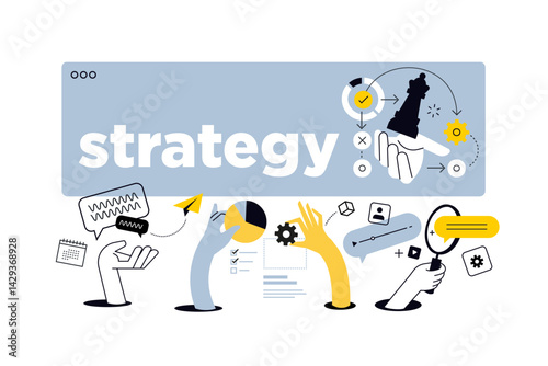 Creative illustration of business strategy. Vector concept for web banner, social media banner, business presentation, marketing material. 