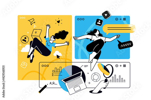 Creative illustrations of social network, cloud computing, seo, online business. Vector concepts for web banner, social media banner, business presentation, marketing material. 