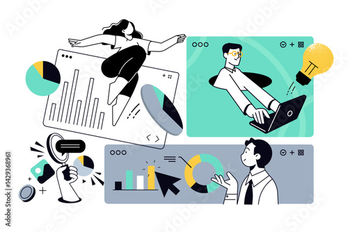 Creative illustrations of business app. Vector concepts for web banner, social media banner, business presentation, marketing material. 