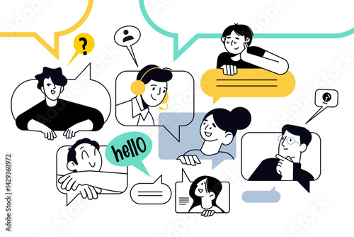 Creative illustration of online support, call center, communication. Vector concept for web banner, social media banner, business presentation, marketing material. 